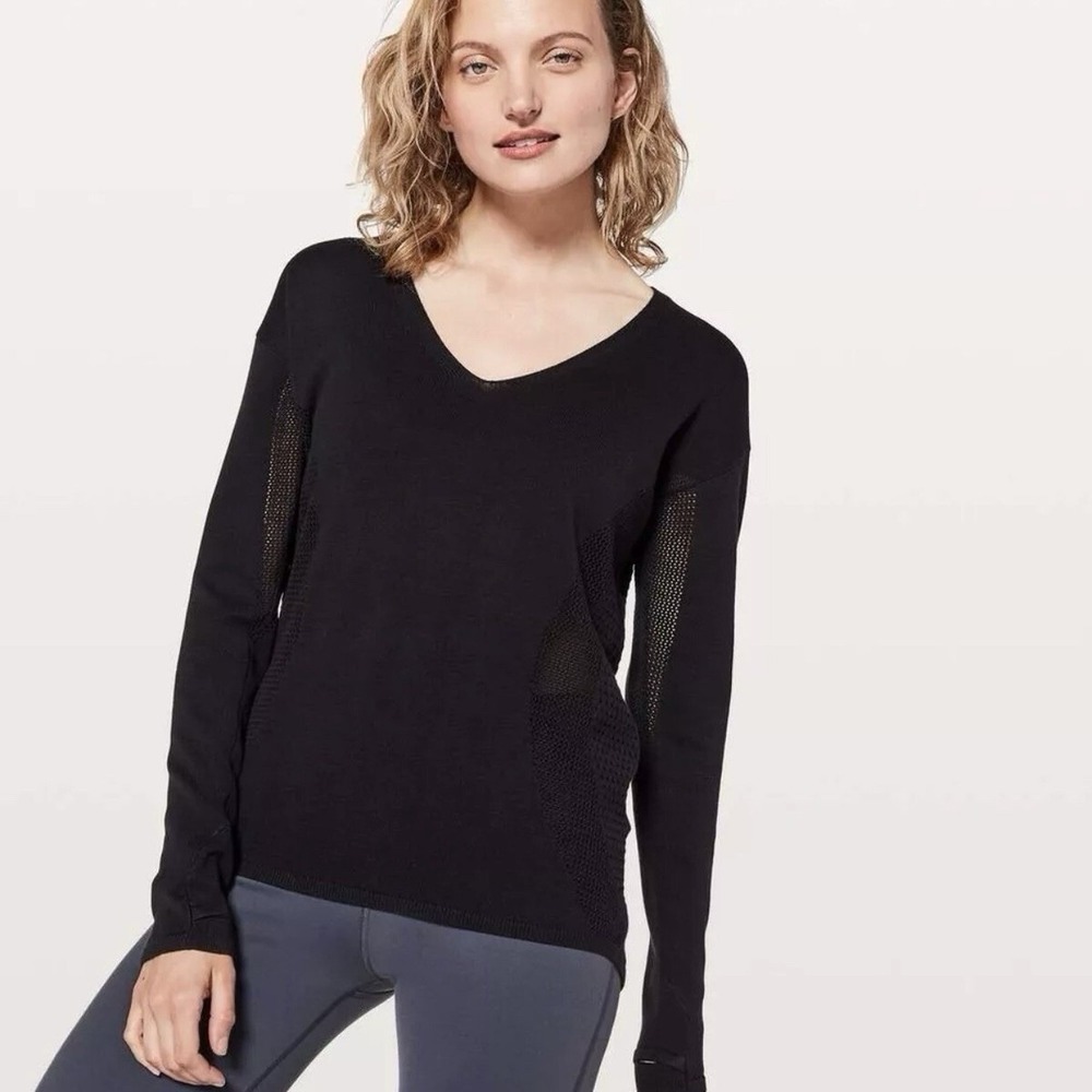 Lululemon Athletica "Still Movement"‎ Open Knit Black Sweater